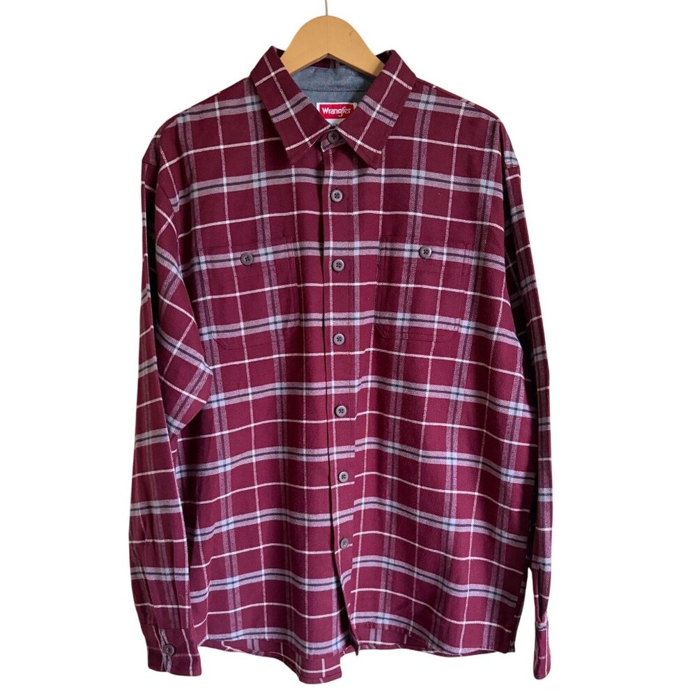 Wrangler Men's XL 100% Cotton Plaid Button Front Western Flannel Shirt Long Slee
